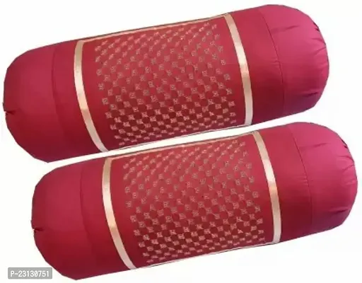 Stylish Maroon Cotton Woven Design Bolsters Covers Pack Of 2