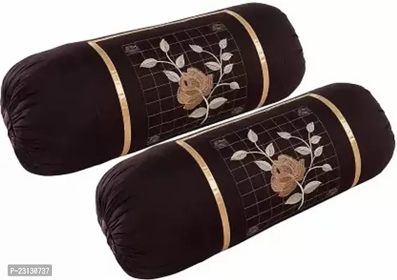 Stylish Brown Cotton Woven Design Bolsters Covers Pack Of 2