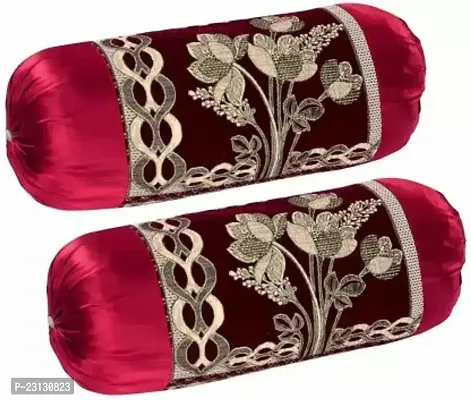 Stylish Maroon Chenille Woven Design Bolsters Covers Pack Of 2