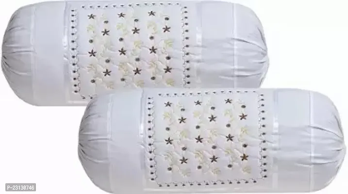 Stylish White Cotton Woven Design Bolsters Covers Pack Of 2-thumb0