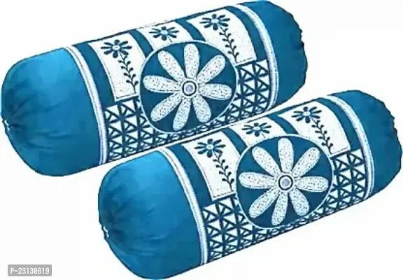 Stylish Blue Polyester Woven Design Bolsters Covers Pack Of 2