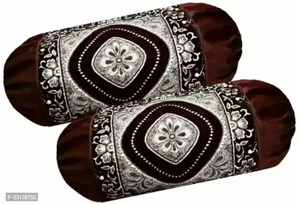 Stylish Brown Chenille Woven Design Bolsters Covers Pack Of 2