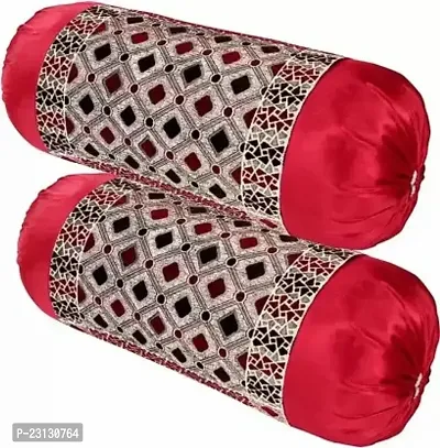 Stylish Maroon Chenille Woven Design Bolsters Covers Pack Of 2-thumb0