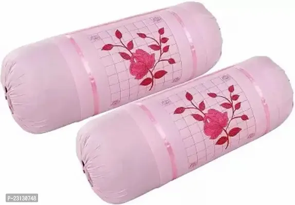 Stylish Pink Cotton Woven Design Bolsters Covers Pack Of 2-thumb0