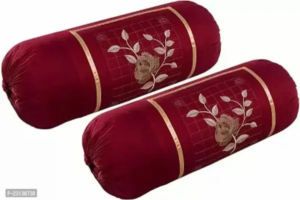 Stylish Maroon Cotton Woven Design Bolsters Covers Pack Of 2-thumb0