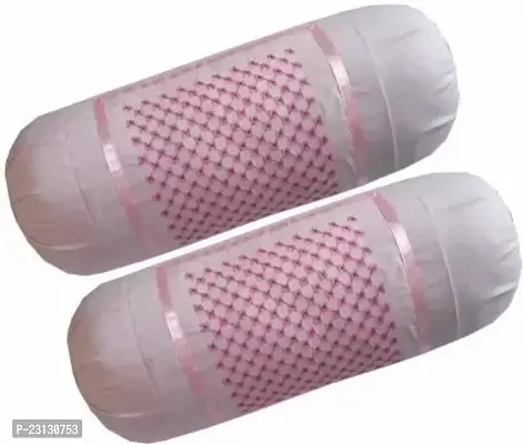 Stylish Pink Cotton Woven Design Bolsters Covers Pack Of 2-thumb0