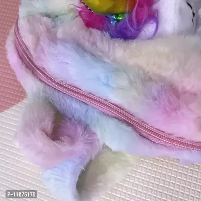 DECORADDA Unicorn Soft Plush Mini Backpack Bag for Kids | Girls Bag | Kindergarten Picnic Party Cute Fur Bag - Pink Ear-thumb3