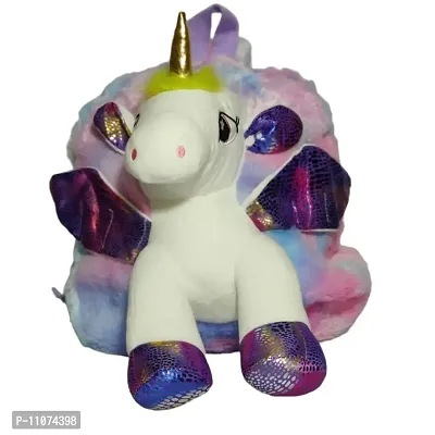 DECORADDA Unicorn Soft Plush Mini Backpack Bag for Kids | Girls Bag | Kindergarten Picnic Party Cute Fur Bag - Purple Ear-thumb0