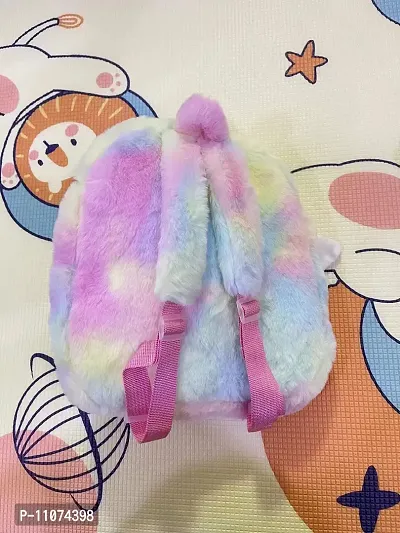 DECORADDA Unicorn Soft Plush Mini Backpack Bag for Kids | Girls Bag | Kindergarten Picnic Party Cute Fur Bag - Purple Ear-thumb3