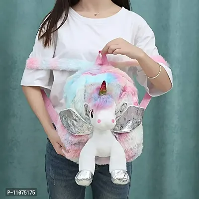 DECORADDA Unicorn Soft Plush Mini Backpack Bag for Kids | Girls Bag | Kindergarten Picnic Party Cute Fur Bag - Pink Ear-thumb5