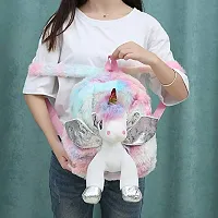 DECORADDA Unicorn Soft Plush Mini Backpack Bag for Kids | Girls Bag | Kindergarten Picnic Party Cute Fur Bag - Purple Ear-thumb4