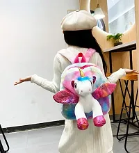 DECORADDA Unicorn Soft Plush Mini Backpack Bag for Kids | Girls Bag | Kindergarten Picnic Party Cute Fur Bag - Purple Ear-thumb1