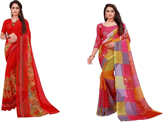 Stylish Georgette Daily Wear Saree with Blouse piece For Women Pack Of 2