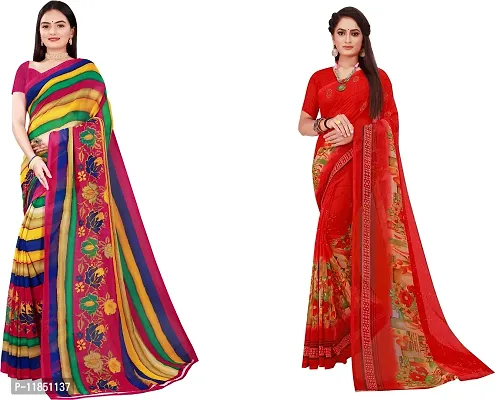 Attractive Georgette Saree with Blouse piece For Women Pack Of 2-thumb0