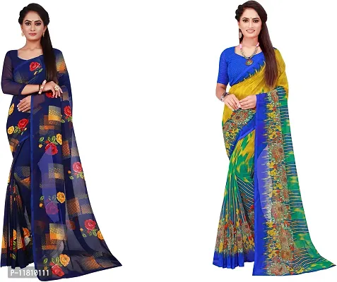 Stylish Georgette Multicoloured Daily Wear Saree with Blouse piece For Women Pack Of 2-thumb0