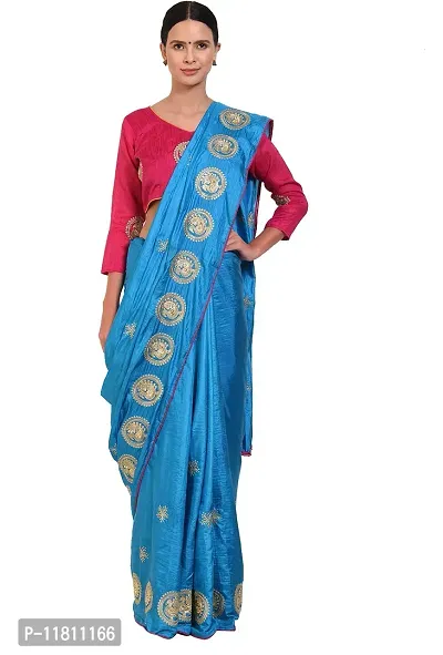 Stylish Cotton Blend Blue Bollywood Saree with Blouse piece For Women Pack Of 1-thumb0