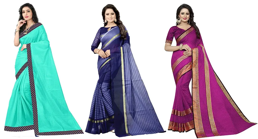 Stylish Fancy Art Silk::Cotton Silk Saree With Blouse Piece For Women Pack Of 3