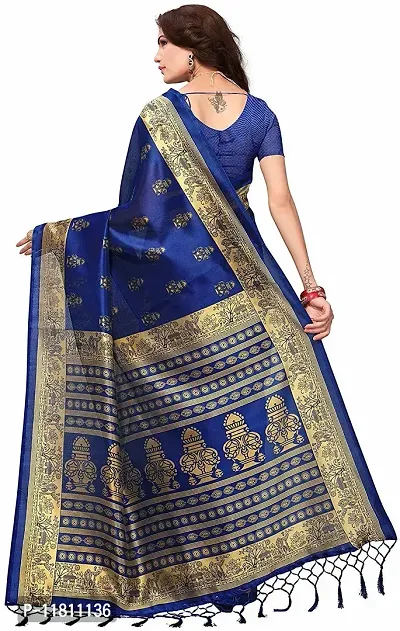 Stylish Silk Blend Blue Daily Wear Saree with Blouse piece For Women Pack Of 1-thumb2