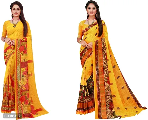 Attractive Georgette Saree with Blouse piece For Women Pack Of 2-thumb0