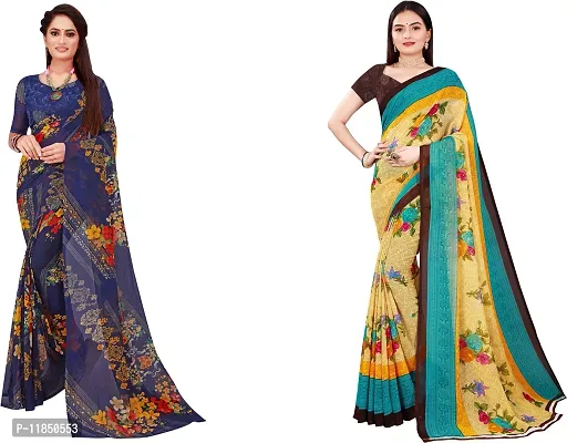 Attractive Georgette Saree with Blouse piece For Women Pack Of 2-thumb0