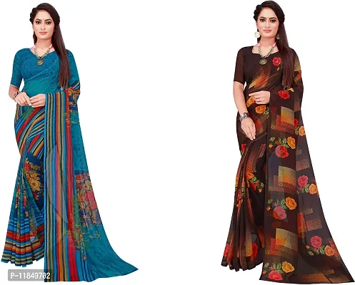 Attractive Georgette Saree with Blouse piece For Women Pack Of 2-thumb0