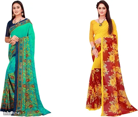 Attractive Georgette Saree with Blouse piece For Women Pack Of 2-thumb0