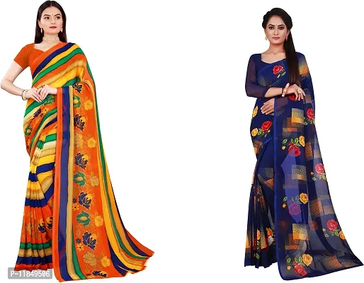 Attractive Georgette Saree with Blouse piece For Women Pack Of 2-thumb0