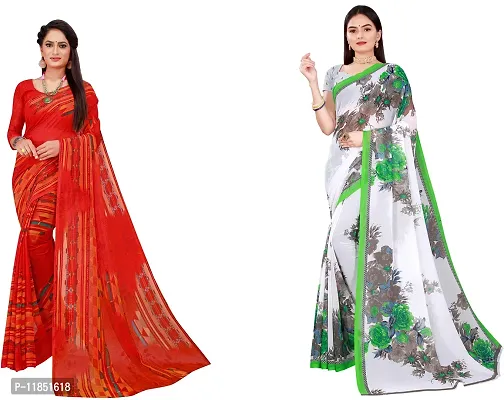 Attractive Georgette Saree with Blouse piece For Women Pack Of 2-thumb0