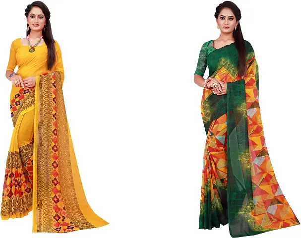 Stylish Fancy Georgette Saree With Blouse Piece Combo For Women Pack Of 2