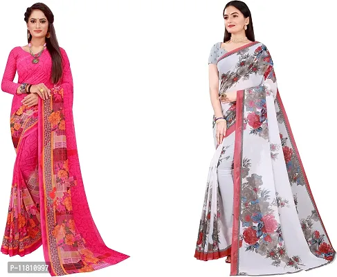 Stylish Georgette Multicoloured Daily Wear Saree with Blouse piece For Women Pack Of 2-thumb0