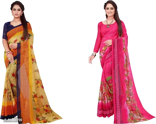 Attractive Georgette Saree with Blouse piece For Women Pack Of 2-thumb0