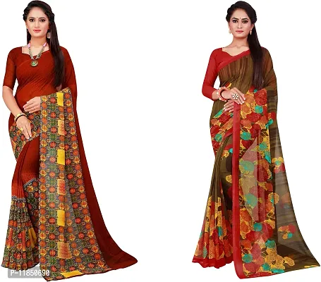 Attractive Georgette Saree with Blouse piece For Women Pack Of 2-thumb0