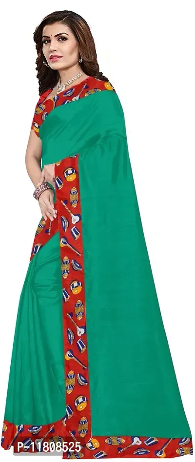 Stylish Silk Blend Green Daily Wear Saree with Blouse piece For Women Pack Of 1-thumb3