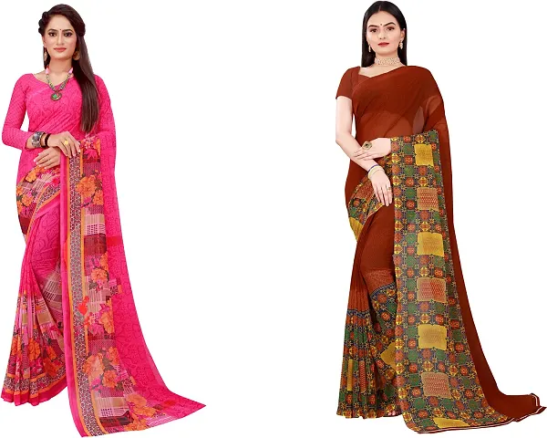 Stylish Georgette Daily Wear Saree with Blouse piece For Women Pack Of 2