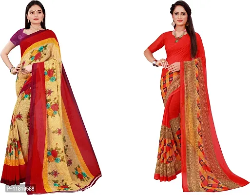 Stylish Georgette Multicoloured Daily Wear Saree with Blouse piece For Women Pack Of 2