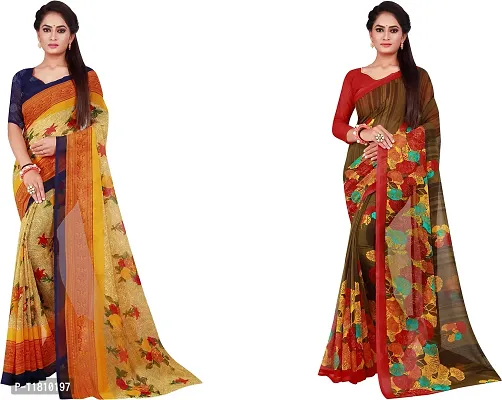 Stylish Georgette Multicoloured Daily Wear Saree with Blouse piece For Women Pack Of 2-thumb0