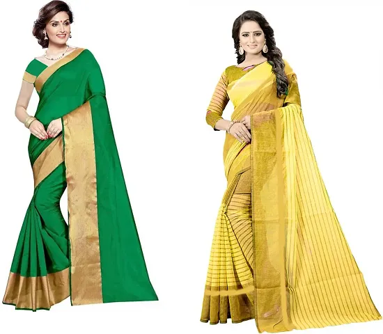 Stylish Fancy Silk Saree With Blouse Piece For Women Pack Of 2