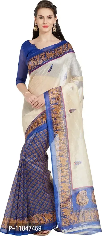 Attractive Silk Blend Saree with Blouse piece For Women-thumb0