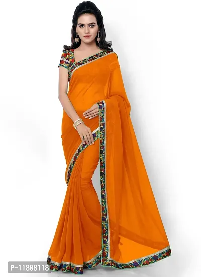 Stylish Georgette Orange Daily Wear Saree with Blouse piece For Women Pack Of 1-thumb0