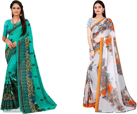 Attractive Georgette Saree with Blouse piece For Women Pack Of 2-thumb0