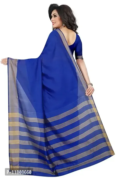 Stylish Cotton Silk Navy Blue Daily Wear Saree with Blouse piece For Women Pack Of 1-thumb2