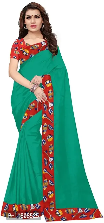 Stylish Silk Blend Green Daily Wear Saree with Blouse piece For Women Pack Of 1-thumb0