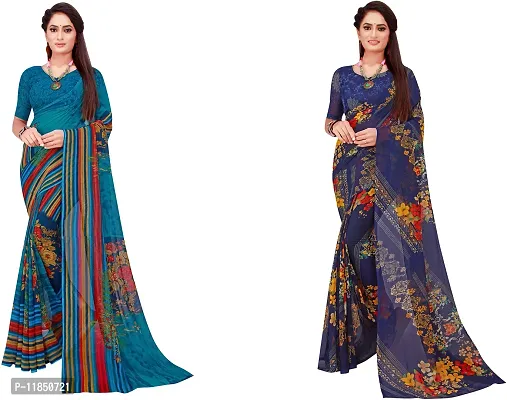 Attractive Georgette Saree with Blouse piece For Women Pack Of 2-thumb0