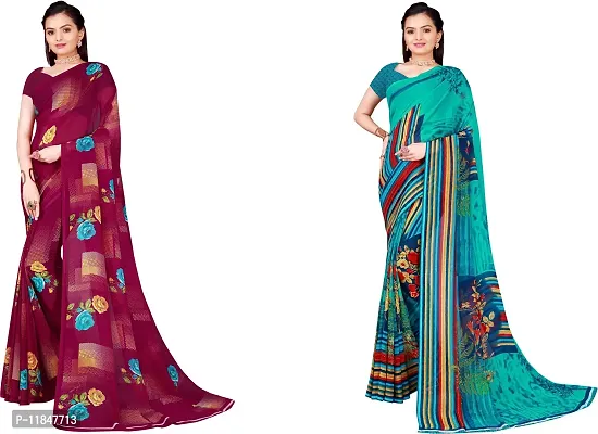 Attractive Georgette Saree with Blouse piece For Women Pack Of 2-thumb0