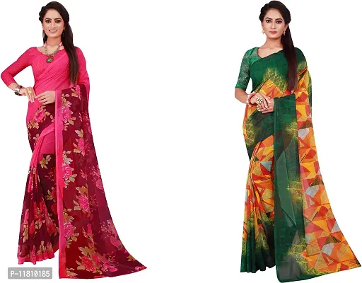 Stylish Georgette Multicoloured Daily Wear Saree with Blouse piece For Women Pack Of 2