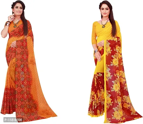 Stylish Georgette Multicoloured Daily Wear Saree with Blouse piece For Women Pack Of 2