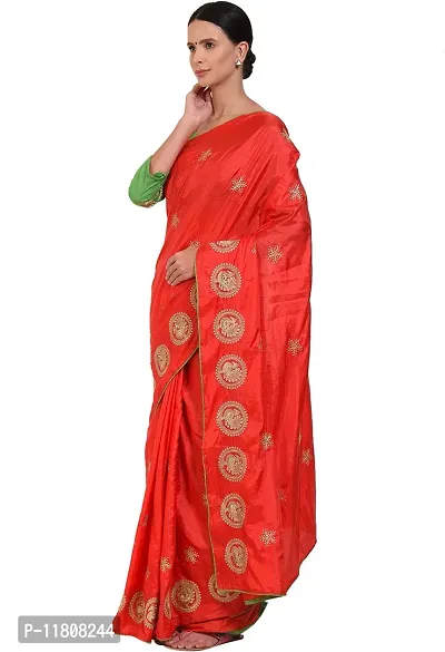 Stylish Silk Blend Red Bollywood Saree with Blouse piece For Women Pack Of 1-thumb3