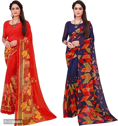 Stylish Georgette Multicoloured Daily Wear Saree with Blouse piece For Women Pack Of 2-thumb0