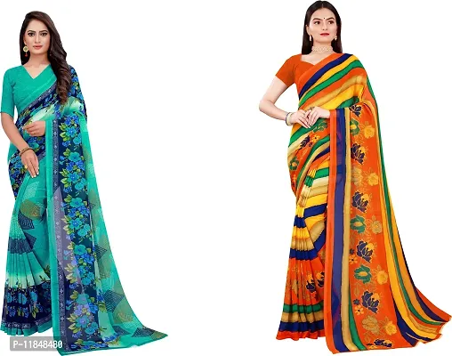 Attractive Georgette Saree with Blouse piece For Women Pack Of 2-thumb0