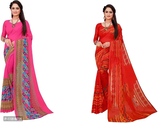 Stylish Georgette Multicoloured Daily Wear Saree with Blouse piece For Women Pack Of 2-thumb0